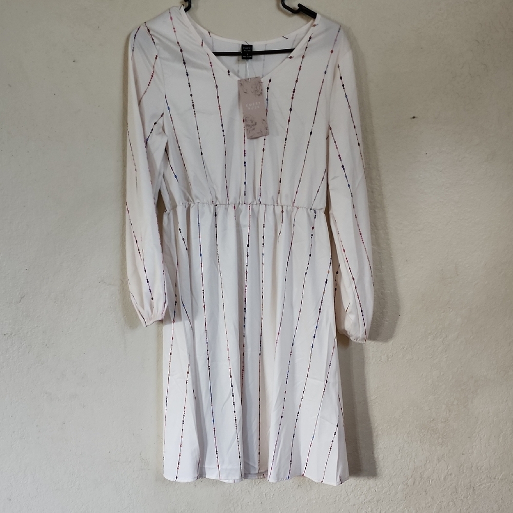 Stylish Cream Long Sleeve Dress with Stripes